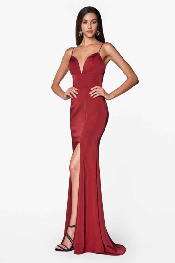 Fitted Sweetheart Neckline Gown With Leg Slit And Open Back by Cinderella Divine -7470