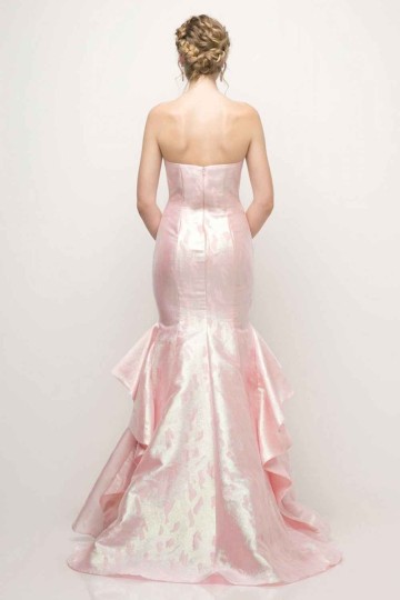 Strapless Jacquard Layered Mermaid Gown With V-Neckline And Train by Cinderella Divine -A5033